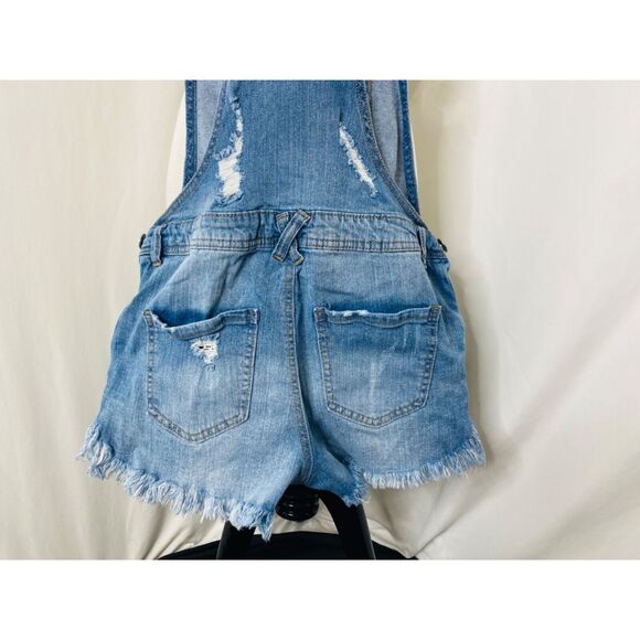 Rue21 Women's Denim Overall Cut Off Shorts Blue Distressed Size 2 - Picture 6 of 9